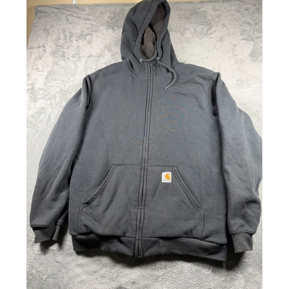Carhartt 100072 Sherpa Lined Hoodie Men's M Black Full Zip Jacket Workwear